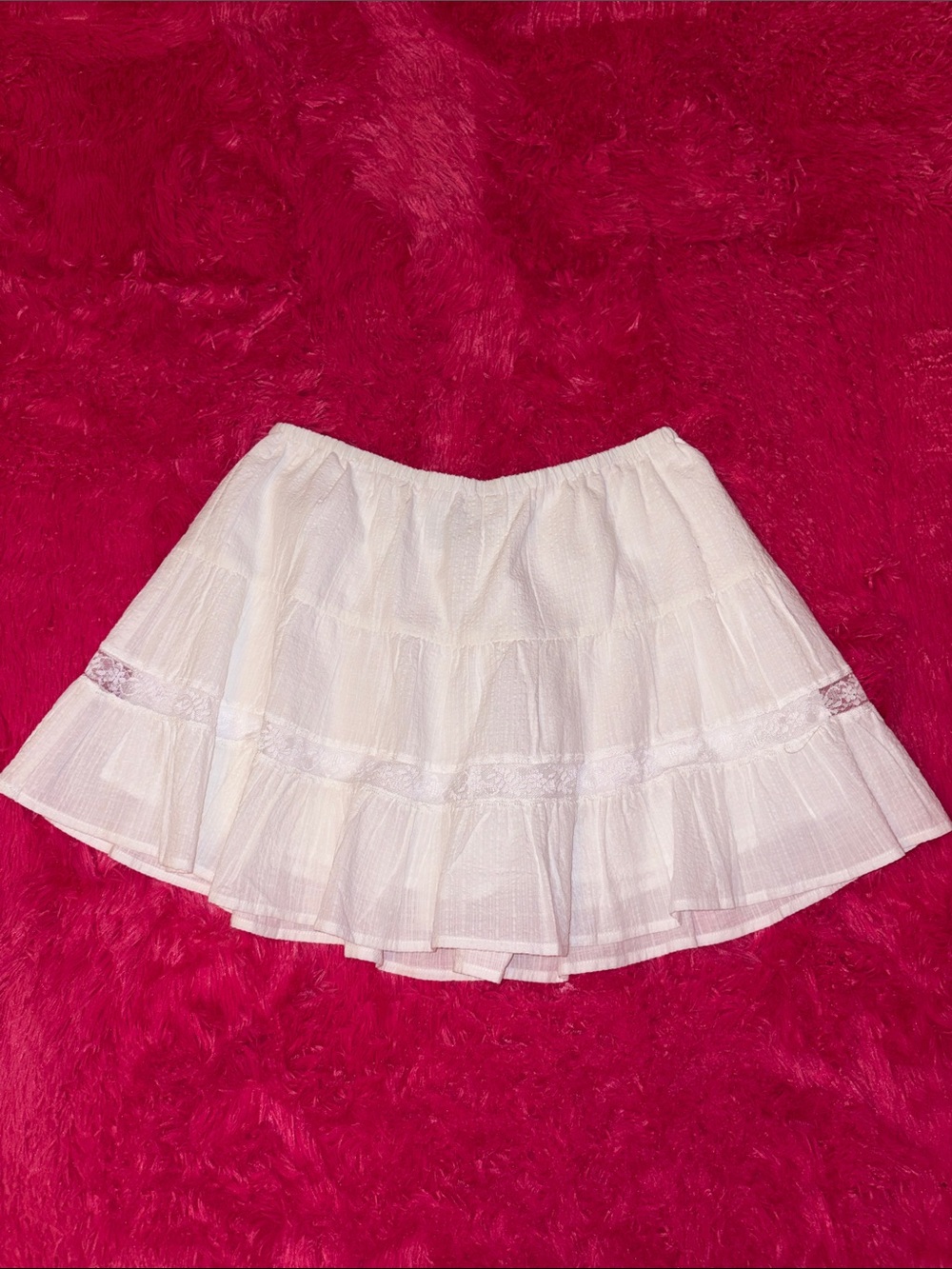 Women’s White Tiered Circle Skirt with Lace Trim